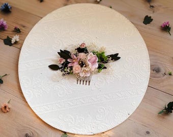 Greenery Hair Comb Pink Floral Bridal Accessories Boho Wedding Roses Comb Romantic Personalized Gift Baby's breath dried flower hair comb