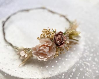 Flower wreath for romantic bride, bridal wreath in beige, floral decoration, hair wreath, bridal flowers, wedding accessories, wedding flowers, headband