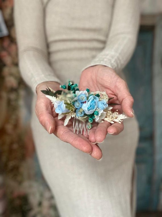 Floral Hair Comb with Blue Accents Blue Flower Bridal Hair Comb For Brides and Bridesmaids  main image 2