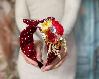 Pin-Up Style Headband with Floral Accents Vintage style headband Original gift for her Bow headband Summer fashion accessory Customizable