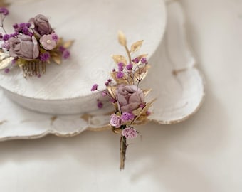 Elegant Gold Flower Groom Boutonniere with Delicate Rose, Wedding Lapel Pin Rustic Chic Groom's Lapel Flower with Golden Accents Boutonniere