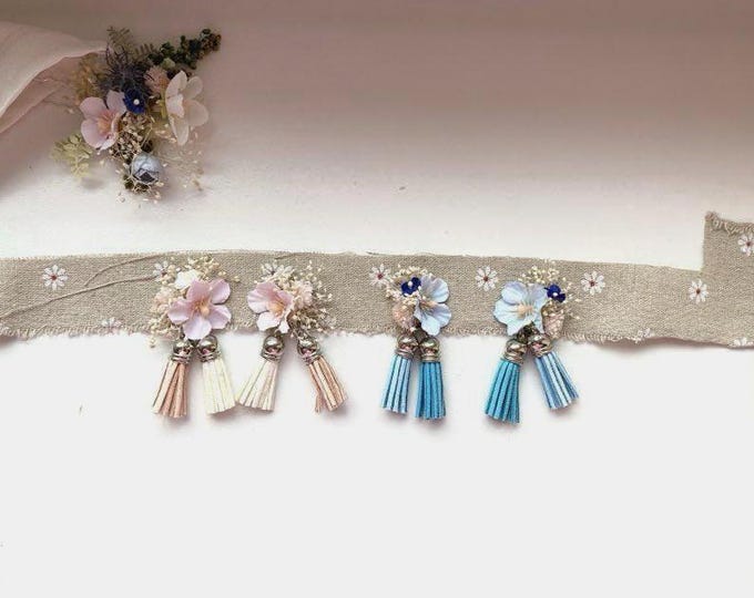 Wedding Flower Headpiece Bridal Set Pink Accessory Earring Bridesmaid Gift Wedding Bundle Boho Style Bridal Gift Preserved Flower Wedding