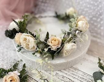 Greenery flower wreath Flower crown with eucalyptus Bridal hair wreath Wedding flower wreath wedding set Flower wreath Baby's breath wedding