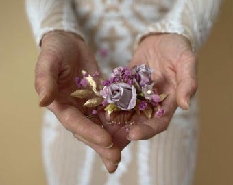 Hair comb for the wedding with flowers, bridal comb, romantic floral decoration, hair comb in gold, dried flower decoration, boho wedding accessories