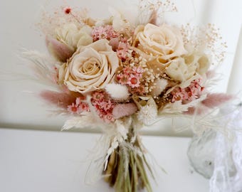 Wedding Flower Arrangement Preserved Bouquet Bridal Pink Rose Design Rustic Style Boho Decor Wedding Centerpiece Custom Gift Forever Flowers