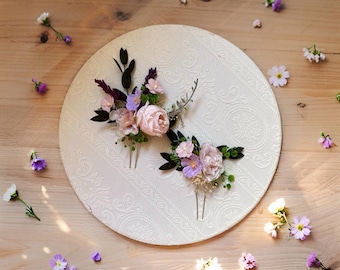 Boho Wedding Floral Hair Pins Set with Meadow Flowers and Preserved Greenery for Brides Wildflower Hairpin Set Elegant Floral Accessory