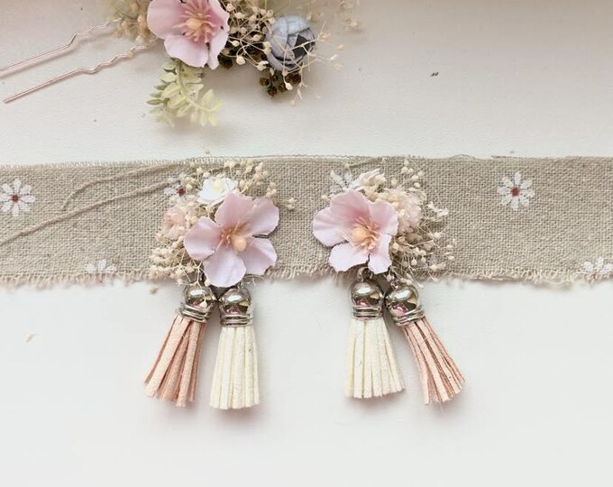 Boho Bridal Hair Clip Pink Flower Pin Wedding Set Bridesmaid Gift Headpiece Bundle Rustic Style Wedding Clip Preserved Flower Bridal Set
