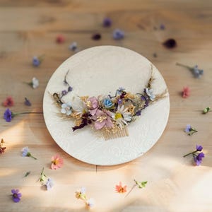 Meadow hair combs with preserved flowers Boho Wedding Rainbow Comb Romantic Personalized Bridal Gift dried flower hair comb