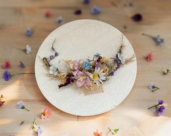 Meadow hair combs with preserved flowers Boho Wedding Rainbow Comb Romantic Personalized Bridal Gift dried flower hair comb