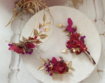 Hair comb for the wedding with flowers, bridal comb, romantic floral decoration, hair comb in gold, dried flower decoration, boho wedding accessories