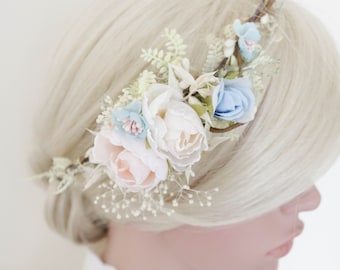Delicate Pastel Floral Wreath: An elegant asymmetrical hair accessory for adults and children,Perfect for weddings and special occasions