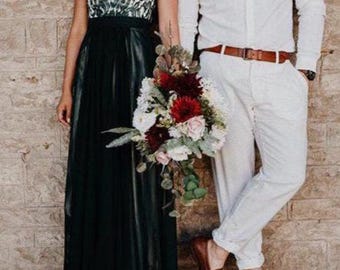 Wedding bouquet in bold burgundy tones with high-quality textile flowers and preserved grasses, Boho Wedding Bouquet, Wedding Bouquet