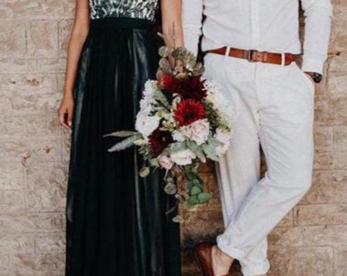 Featured listing image: Wedding bouquet in bold burgundy tones with high-quality textile flowers and preserved grasses, Boho Wedding Bouquet, Wedding Bouquet