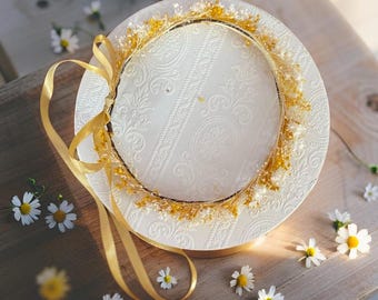 Dried flower crown for wedding, yellow-white floral crown bridal baby breath floral headband Dried baby's breath flower crown wedding