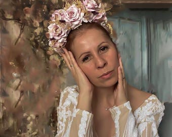 Frida Kahlo Floral Headband Floral Pastel Wedding Hair Accessory Brides Wreath Bridesmaids Gifts Bridal Flowers Accessories