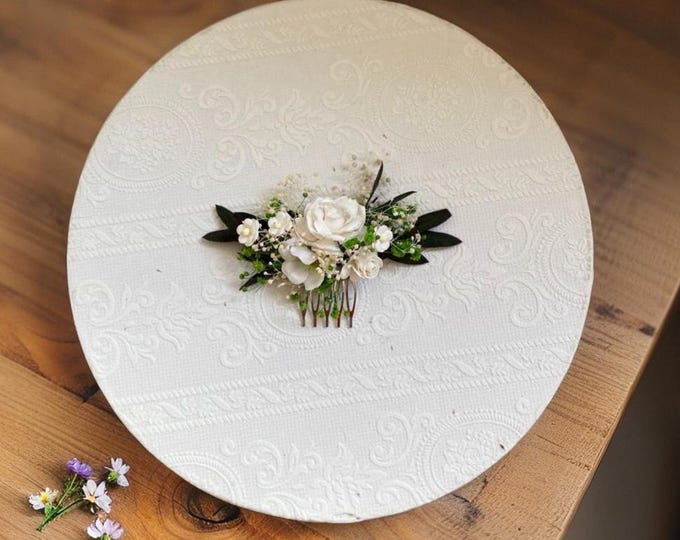 Romantic Hair Comb White Floral Bridal Accessories Boho Wedding Roses Comb Romantic Personalized Gift Baby's breath dried flower hair comb