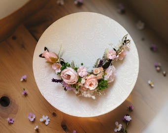 Pastel Bridal Quarter-Wreath Elegant Fairytale Wedding Hairpiece Wildflowers Wedding Flower Bridal Wreath Boho wedding Rustic hair flowers