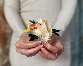 Yellow Rose and Poppy floral hair comb Summer Wedding Hair Comb Bridal Boho Comb Romantic Personalized Bridal Gift dried flower hair comb