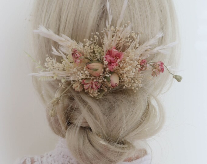 Wedding Hair Pins with Flower Bridal Clip for Ceremony Hair Piece Boho Style Garden Present for Bridesmaid Special Gift Pink Pins Hair