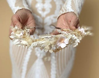 Romantic Bridal Flower Crown with Pink Roses Boho Wedding Headpiece Floral Bridal Set for Bridesmaids Gift Groom Flower Boutonniere