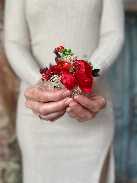 Red Hair Comb Wedding Flowers Hair Accessory Wedding Floral  display picture 2