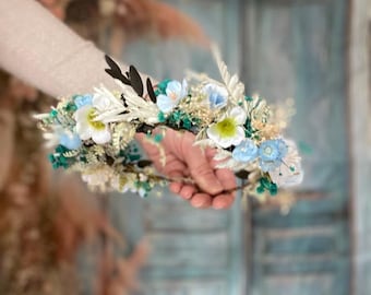 Heavenly Blue Bridal Flowers Wreath Romantic Floral Headpiece Bridal Crown Boho wedding hair flowers Wedding Hair Accessory Bridal Headpiece
