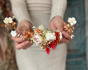 Autumn Floral QuarterWreath Elegant Wedding Hair Accessory Bridal Beauty Wedding Flower Decor Bridal Wreath Boho wedding Rustic hair flowers