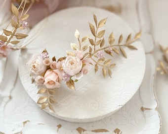 Bridal hair accessories with flowers in gold, bridal vine, romantic floral decoration, dried flower decoration, boho wedding accessories, elegant jewelry