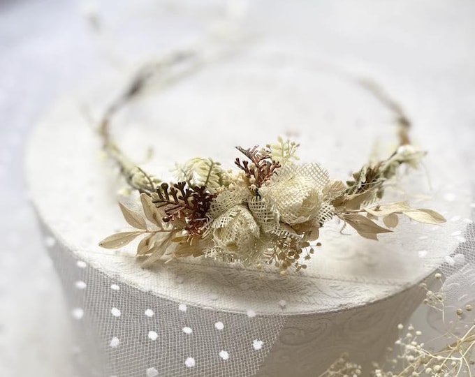 Bridal Hair Wreath - Romantic White/Cream Floral Crown for Weddings,Wedding Hair Wreath,Elegant Headpiece for Brides,Romantic Hair Wreath