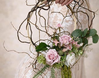 Preserved Flower Bouquet for Wedding Pink Roses Baby Breath Bridal Arrangement Boho Style Rustic Decor Wedding Centerpiece Bridal Gift Set