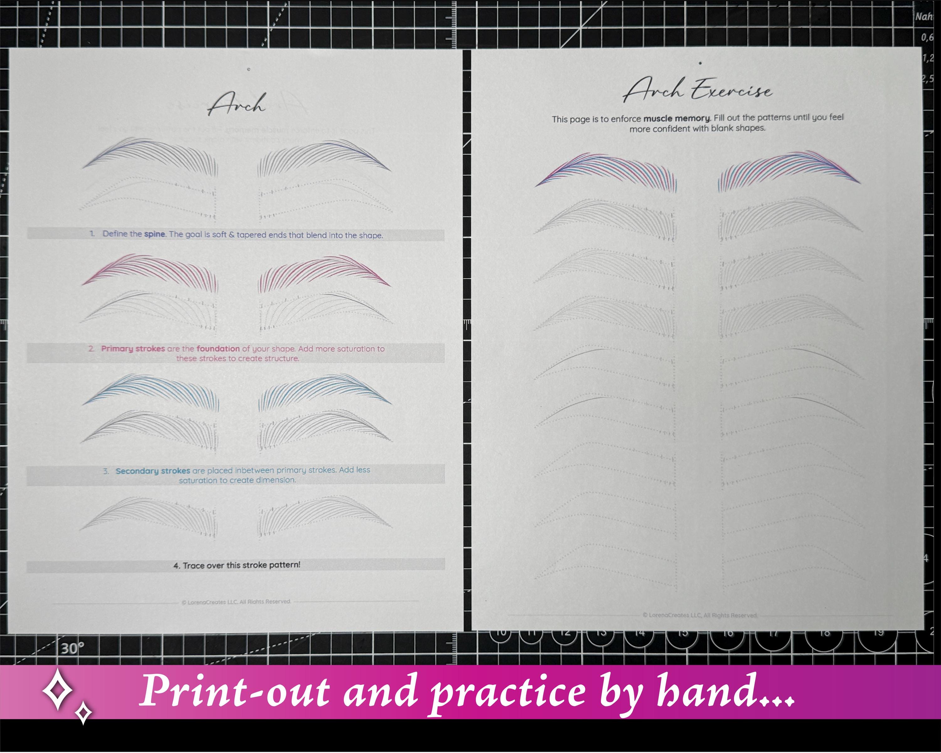 Sewing Pattern Brow Stroke Patterns for Nano Brows Using Procreate, Practice Different Brow ...