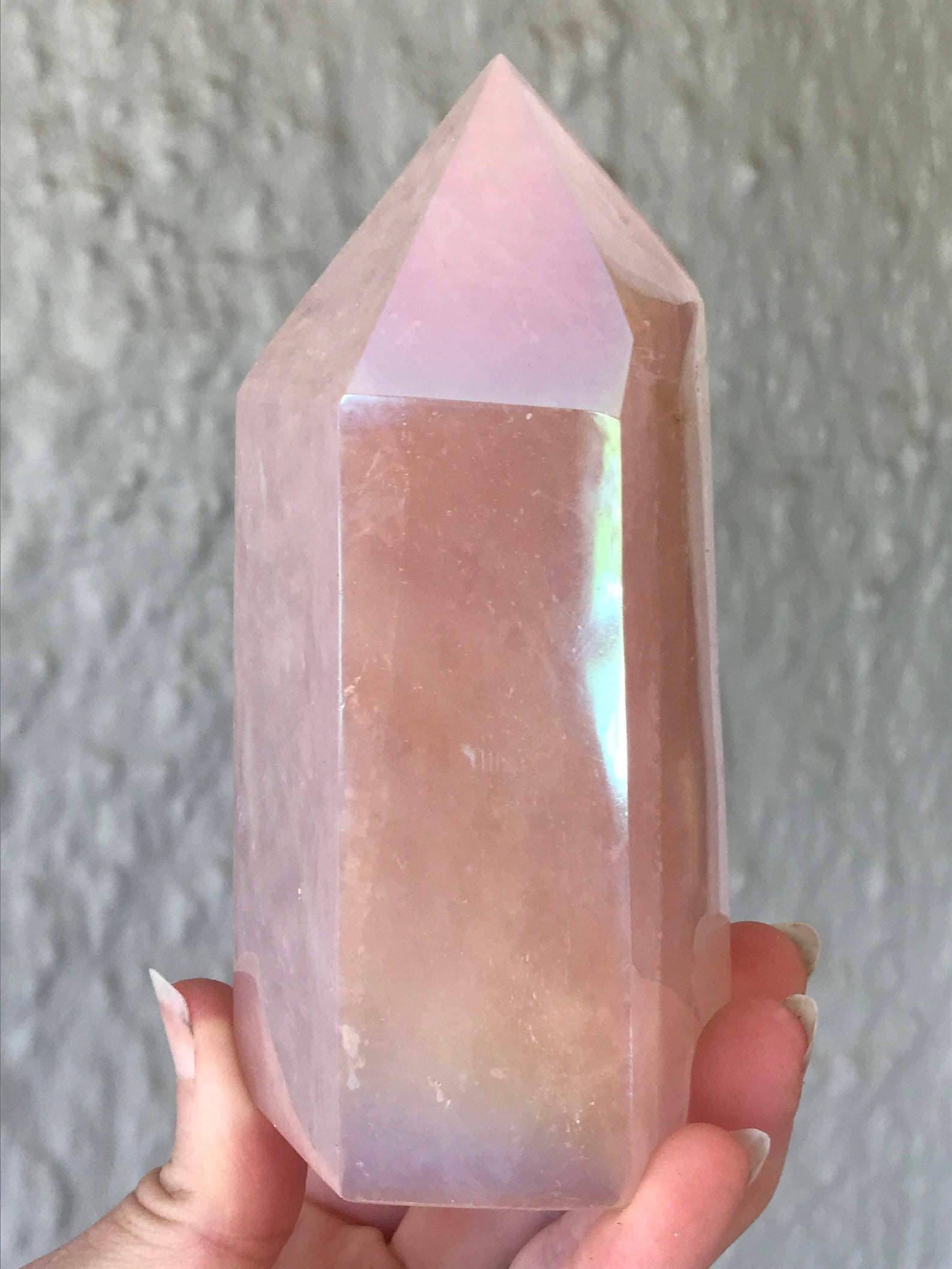 Angel Aura Iridescent Pink Rose Quartz Crystal Obelisk Point Etsy