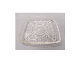 Vintage Mid Century 1953 Hazel Atlas CRAZY DAISY Clear Square Candy Relish Trinket Dish