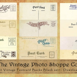 12 Digital printable vintage Postcard Blank Backs set 1, Antique 1900's, ephemera Junk Journals, scrapbooking, gift tags, crafting Grunge