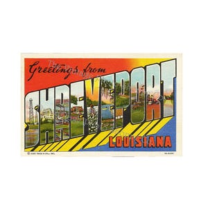 SALUDOS DE SHREVEPORT, LUISIANA. Postal vintage de lino de Curt Teich, descarga digital, imagen, letras grandes, tarjeta, arte imprimible, diario basura.
