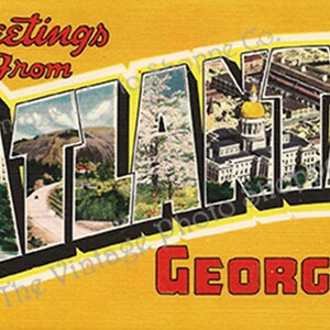 ATLANTA GEORGIA SALUTATIONS de - image de téléchargement numérique de carte postale vintage - art imprimable souvenir vintage grandes lettres - cartes journal indésirables