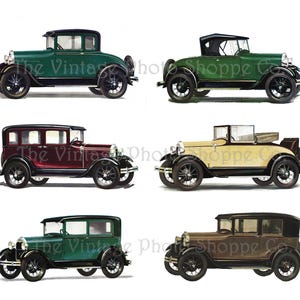 Set von 6 Ford Modell A Oldtimer Original VINTAGE Scans von original illustrierten Werbungen aus den 1920er Jahren Digitaler Download JPG & PNG Datei