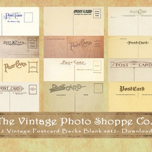12 Digital printable vintage Postcard Blank Backs set 2, Antique 1900's, ephemera Junk Journals, scrapbooking, gift tags, crafting Grunge