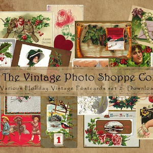 Varie cartoline vintage per le festività, Natale e altro, antiche del 1900, effimere per diari di viaggio, scrapbooking, artigianato, 16 fronti + 16 dorsi