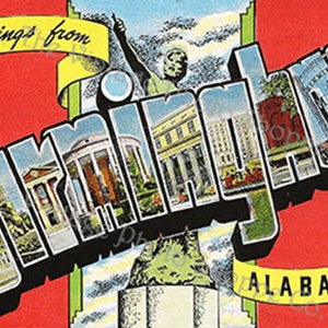 BIRMINGHAM ALABAMA SALUTI Da - cartolina d'epoca download digitale immagine vintage lettere grandi souvenir stampabile arte diario carte spazzatura