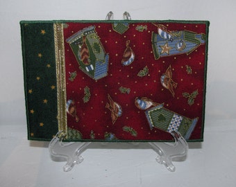 Quilted Postcard, Fabric Postcard, Mini Art Quilt, Birdhouses on Red, Christmas