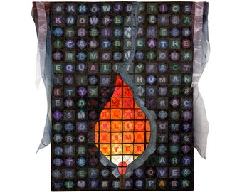 Large Art Quilt, BLM Flame, Protest Fiber Art Wall Hanging (30x40)