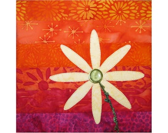 Small Art Quilt, Floral Wall Hanging, Daisy Flower Fiber Art