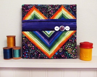 Rainbow Heart Art Quilt, Fabric Wall Hanging, Fiber Art