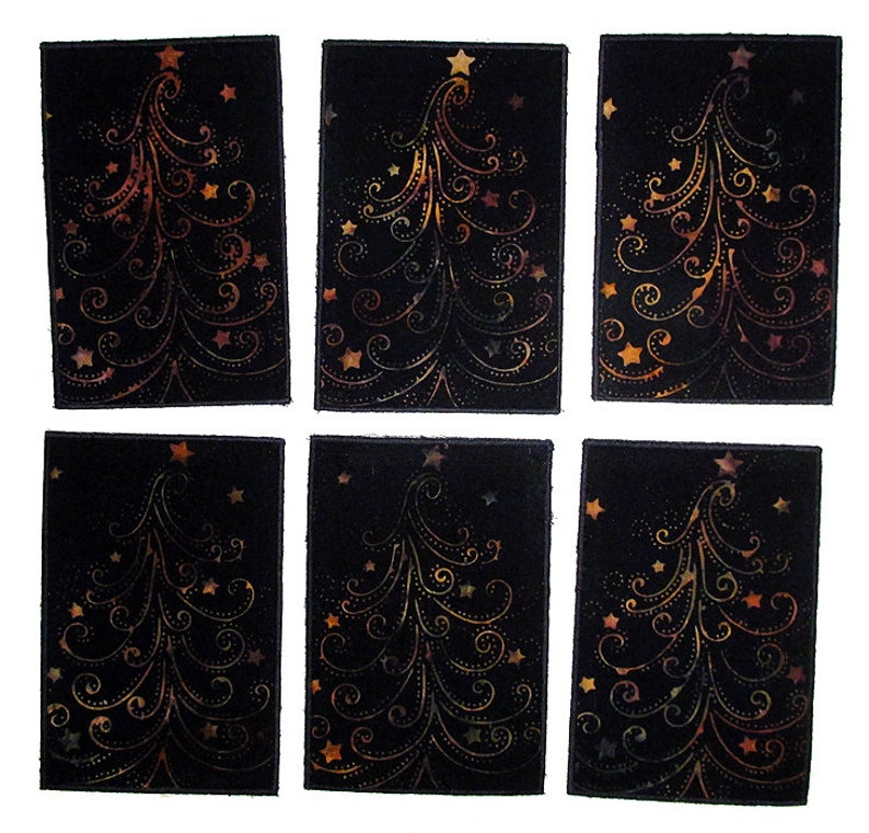 Quilted Postcard, Fabric Postcard, Mini Art Quilt, Batik Christmas Tree image 4