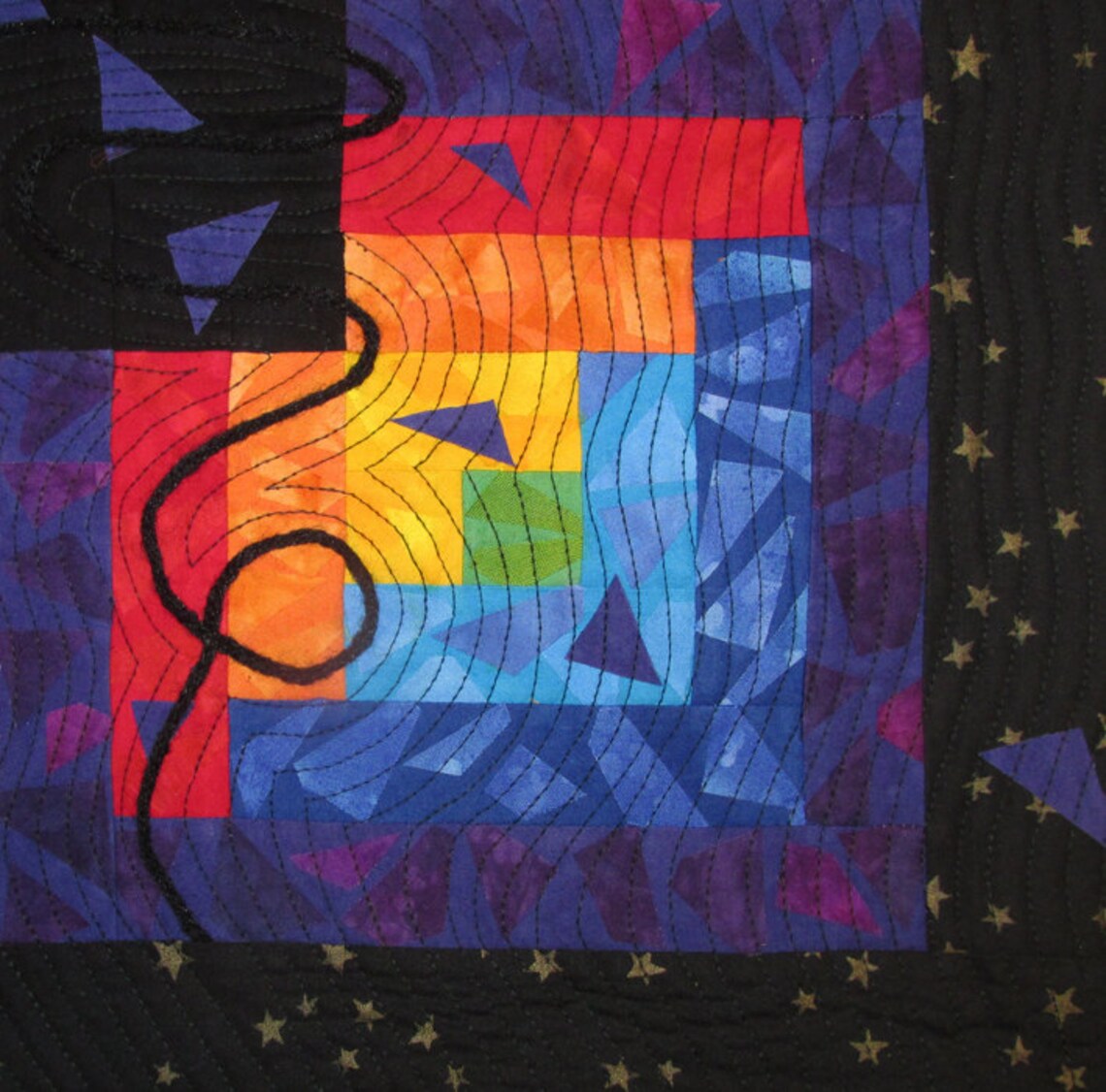 View of Colorful Abstract Art Quilt, Fabric Wall Hanging, Fiber Art ...