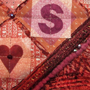 Heart Art Quilt, Valentine Fabric Wall Hanging, Anniversary Fiber Art image 5
