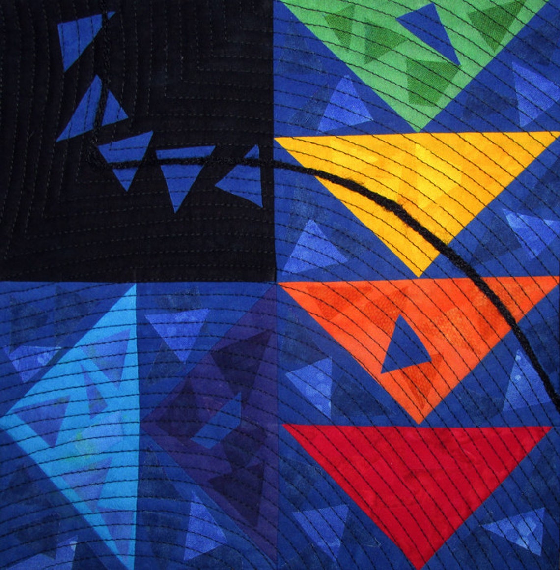 Colorful Abstract Art Quilt, Fabric Wall Hanging, Fiber Art