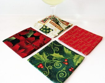 Wine Glass Coasters Red and Green Christmas