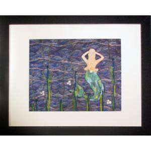 Mermaid Fabric Art, Under the Sea Fiber Art, Yellow Wall Hanging
